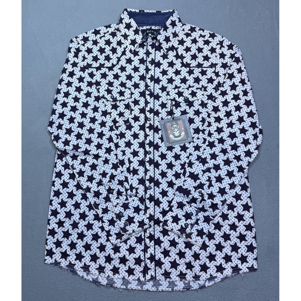 Rock Roll N Soul Shirt Mens L Black Start AOP Pearl Snap Western Rodeo NEW - Picture 2 of 10